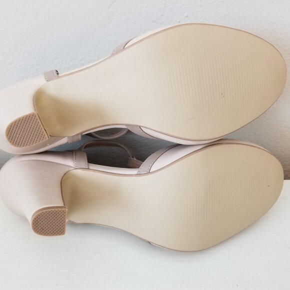 Vintage Style Round Toe T-Strap Two Tone Nude Ladies Heels Size 7 1/2 Brand New - Picture 11 of 11